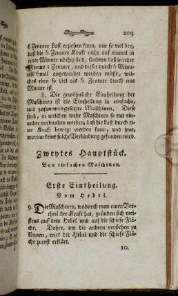 Zweytes Hauptstück. Von einfachen Maschinen.