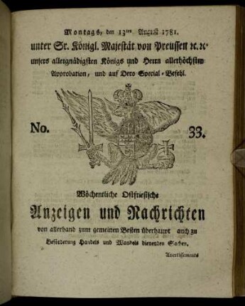 No. 33. Montags, den 13ten August 1781.