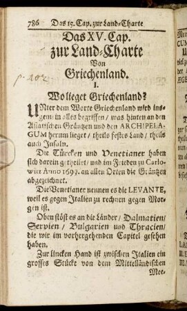 Das XV. Cap. Zur Land-Charte Von Griechenland.