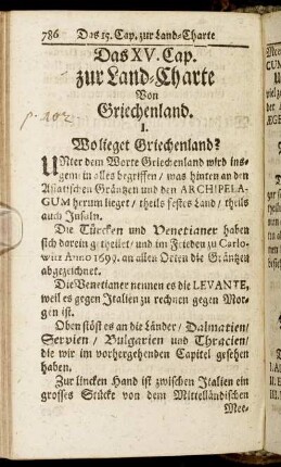 Das XV. Cap. Zur Land-Charte Von Griechenland.