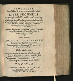 De Processibus Augustissimi Camerae Imperialis iudicii ... ; 2