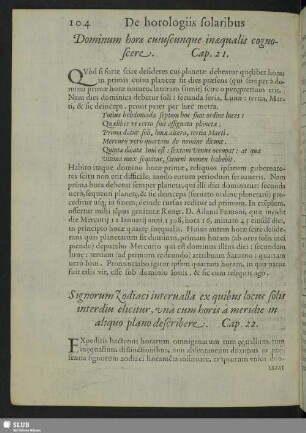 Dominum horae cuiuscumque inaequalis cognoscere. Cap. 21