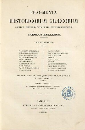 Fragmenta historicorum Graecorum : Apollodori bibliotheca cum fragmentis, 4