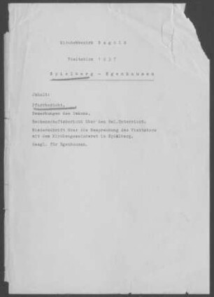 Spielberg-Egenhausen: Pfarrbericht 1937