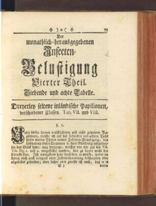Siebende und achte Tabelle. Dreyerley seltene inländische Papilionen, verschiedener Classen