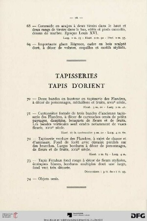 Tapisseries - Tapis d'orient (Nr. 70-74)