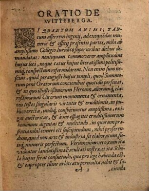 Oratio De VVitteberga : in Publica Doctorali renunciatione VVittebergae habita
