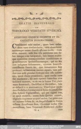 Oratio Inauguralis De Theologo Veritatis Studioso.