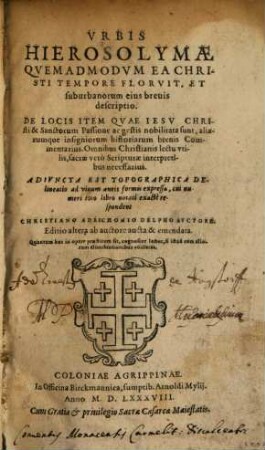 Urbis Hierosolymae ... descriptio