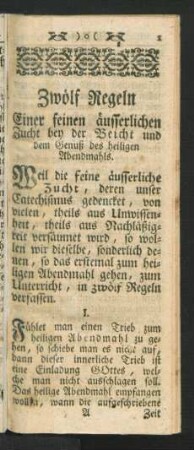 Zwölf Regeln Einer feinen äusserlichen Zucht bey der Beicht und dem Genuß des heiligen Abendmahls