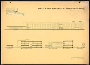 Siedlungsplan mit Schulhausgruppe Schinkelwettbewerb 1931: Schulkomplex: Ansichten, Schnitte 1:200