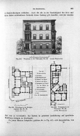 Fig. 415. Wohnhaus in der Viktoriastr. No. 32 ; Abbildung: Fig. 414. Wohnhaus in der Königin-Augusta-Str. No. 29 ; Abbildung: Fig. 416. Wohnhaus in der Viktoriastr. No. 32