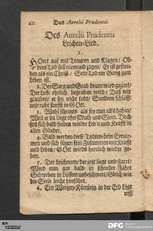 Des Aurelii Prudentii Leichen-Lied.