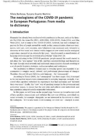 The neologisms of the COVID-19 pandemic in European Portuguese: from media to dictionary