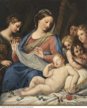 Madonna mit dem schlafenden Christuskind zwischen der heiligen Katharina von Alexandrien und Engeln