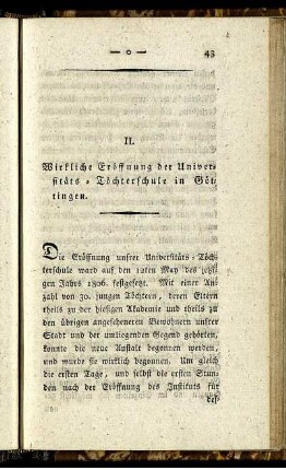 II. Wirkliche Eröffnung der Universitäts-Töchterschule in Göttingen