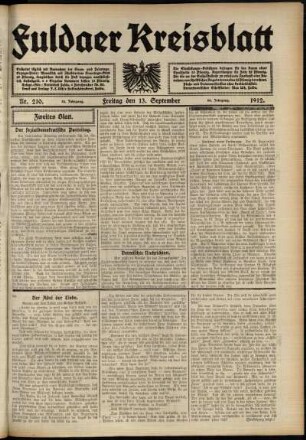 Zweite Ausgabe vom Freitag, den 13. September 1912.