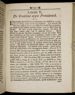 Locus V. De Creatione atque Providentia.