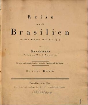 Reise nach Brasilien in den Jahren 1815 bis 1817. Erster Band