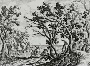 Landschaft mit drei Männern (Ein Angler, ein Mann im Boot...)