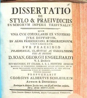 Dissertatio De stylo & praeiudiciis summorum imperii tribunalium