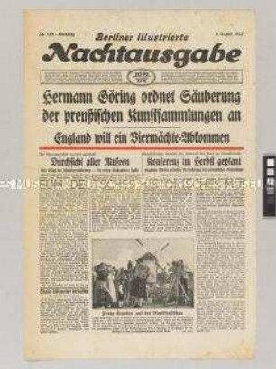 Abendzeitung "Berliner illustrierte Nachtausgabe" u.a. zur "Säuberung" der Kunstsammlungen von "entarteter Kunst"