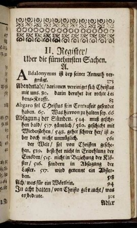 II. Register/ Uber die fürnehmsten Sachen.