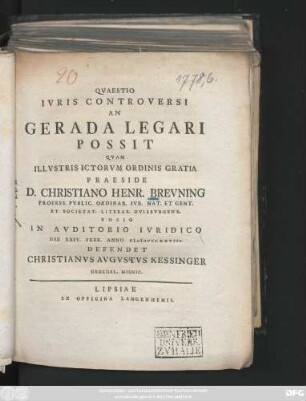 Qvaestio Ivris Controversi An Gerada Legari Possit