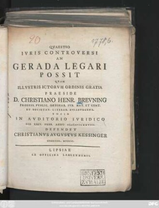 Qvaestio Ivris Controversi An Gerada Legari Possit