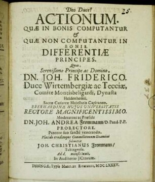 Actionum. Quae In Bonis Computantur & Quae Non Computantur In Bonis. Differentiae Principes