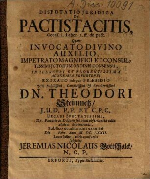 Disputatio Iuridica De Pactis Tacitis : Occas. l. Labeo 2 ff. de pact.