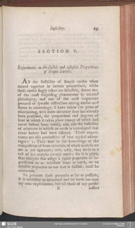 Section V. Experiments on the fusible and infusible Proportions of Simple Earths
