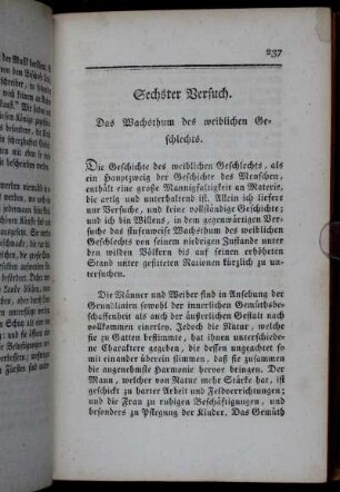 Sechster Versuch. Das Wachsthum des weiblichen Geschlechts.