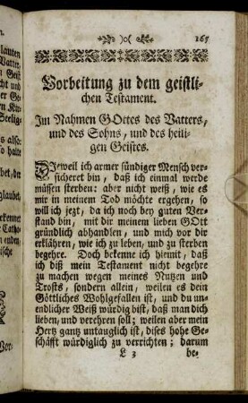 Vorbereitung zu dem geistlichen Testament