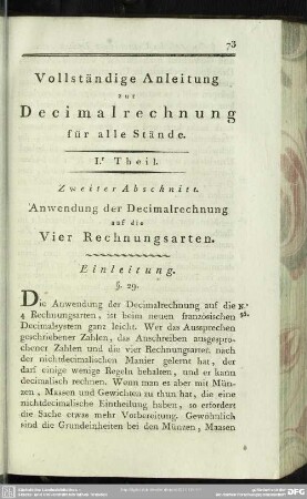 Zweiter Abschnitt. Anwendung der Decimalrechnung auf die Vier Rechnungsarten