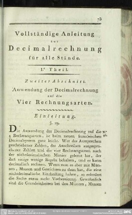 Zweiter Abschnitt. Anwendung der Decimalrechnung auf die Vier Rechnungsarten