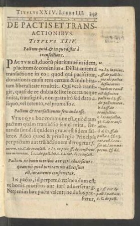 De Pactis Et Transactionibus. Titulus XXIV.