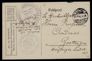 Nr. 3: Postkarte von Georg Bachimont an Friedrich Carl Andreas, Soltau, 24.7.1915