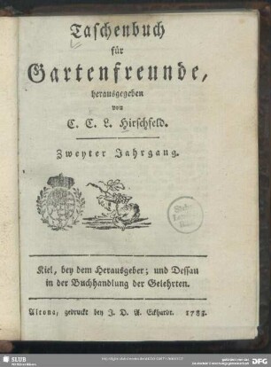 2.1783: Taschenbuch für Gartenfreunde : auf das Jahr ...