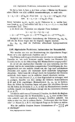 § 57. Algebraische Funktionen, insbesondere der Ikosaederfall.