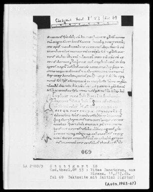 Vitae Sancti Silvestri, Basilii, Egidii — Initiale I (gitur) aus einem Drachen, Folio 69 recto