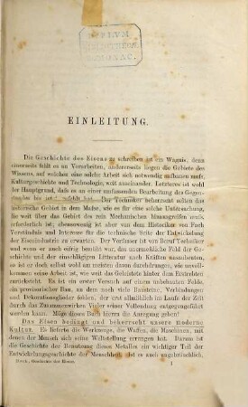 Die Geschichte des Eisens in technischer und kulturgeschichtlicher Beziehung, 1. Von der ältesten Zeit bis um das Jahr 1500 n. Chr.