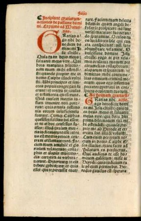 Incipiunt gratiarum/ actiones de passione domini.