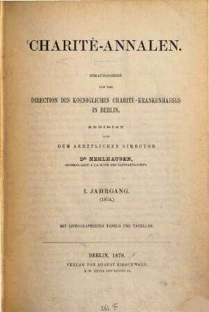 Charité-Annalen. 1. 1874