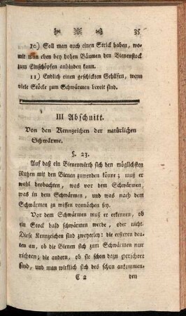 III Abschnitt. Von den Kennzeichen der natürlichen Schwärme.