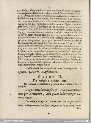 Caput II. De origine animalium