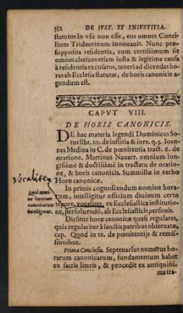 Caput VIII. De Horis Canonicis