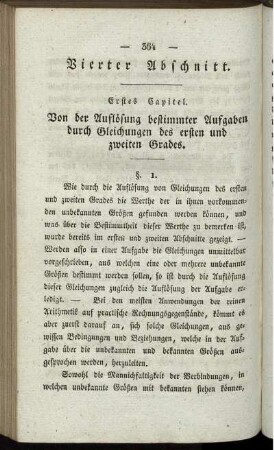 Vierter Abschnitt. Von der Auflösung bestimmter Aufgaben durch Gleichungen.