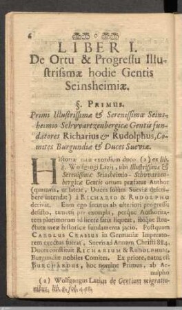 Liberi I. De Ortu & Progressu Illustrismæ hodie Gentis Seinsheimiæ.