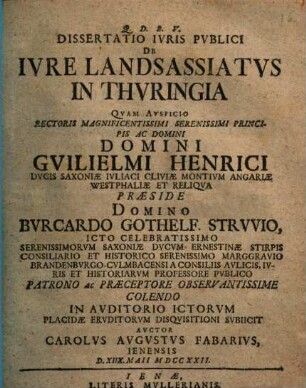 Dissertatio Ivris Pvblici De Ivre Landsassiatvs In Thvringia